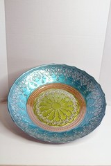 Topkapi Collection Turkish Bowl Reverse Painted Teal, Green and Gold 16”