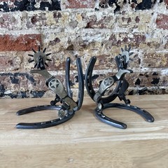 Western Horseshoe and Spur Bookends Rustic Metal St. Croix Forge Cowboy Decor