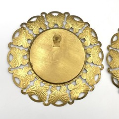 Vintage 1950s Brass Butterfly 6” Floral Wall Plaques England Made Set of 2