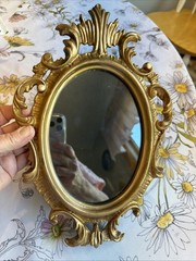 Vintage gold scrolled mirror 11.5 X 7.5 Inches Mid-Century Modern 1970S