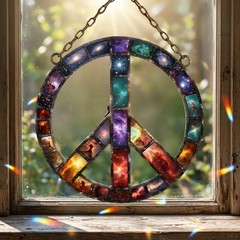 Galaxy Peace Sign Acrylic Suncatcher, Cosmic Peace Symbol Window Hanging Decor