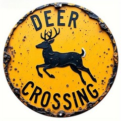 Vintage Deer Crossing Metal Sign Round Rustic Road Warning Wall Art Decoration