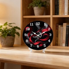 Red and Black Ribbon Wooden Silent Wall Clock No Battery Home Decors