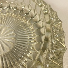 60s cut glass round ashtray key trinket holder – trinkets dish pale yellow tint