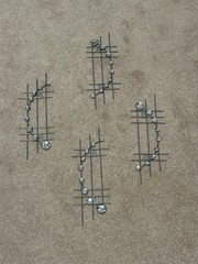 Modern Abstract Metal Wall Sculpture Set of 4 w/ Clear Crystal Accents