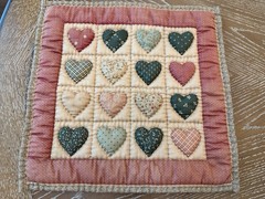 Vintage Quilted Square Hearts Mixed Print Finished Padded Trimmed 12×12” Cottage