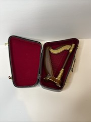 Realistic 7.5” HARP Miniature Musical Instrument Figurine In Case