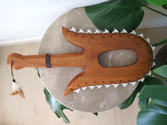 Hawaiian Hand Made Wall Decor Wood Carved Lei O Mano Resin Shark Teeth Tribal