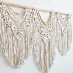 Macrame Wall Hanging Large Boho Wall Decor 43×32 Inches Ivory Cotton Tapestry