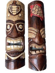 SET OF 2 20″ TIKI MASK HAWAIIAN WALL ART ISLAND HOME DECOR TRIBAL BAR TROPICAL
