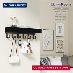 Key Holder Wall Mount – Wooden Key Hooks for Wall with Mail Organizer & 6 Hooks