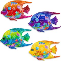 9 Inches Metal Fish Wall Art Coastal Beach Nautical Hanging Decor 4, Fish-A