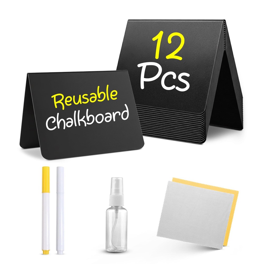 12 Pack Mini Chalkboard Signs for Food, 4”x3” Small Reusable Chalk Black