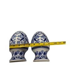 Vintage Blue and White Ceramic Wall Pocket Set Chinoiserie Floral Hanging Vases