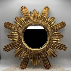 Vintage Gold Italian Sunburst Wall Mirror Hollywood Regency Style Starburst 16”
