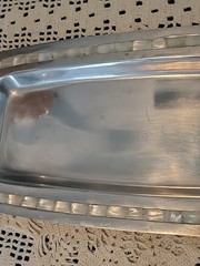 Handcrafted Mother of Pearl Inlay Silver Tone Tray Rectangular India Reflective