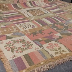 Woven Tapestry Throw Blanket Patchwork Americana Fringe Reversible Pastel VTG