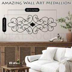 Wrought Iron Wall Art Decor for Living Room and Bedroom Medallion 32″ x 12″