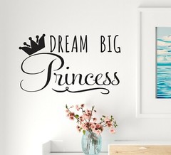 Wall Decal Princess Dream Big Crown Girl Room Interior Vinyl Decor Black gz550