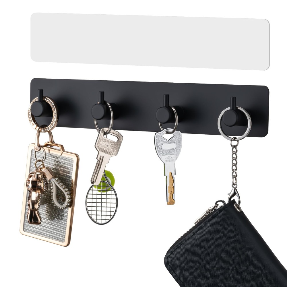 Key Holder with 4 Hooks,Key Hanger Organizer for Wall Mount with 2 Self-Adhesive