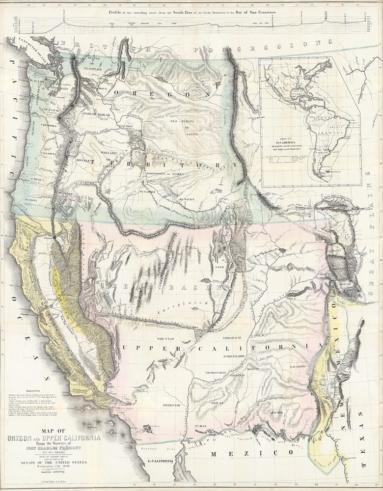 1848 Gold Rush Map Of Oregon & Upper California Showing the Regions Poster Print