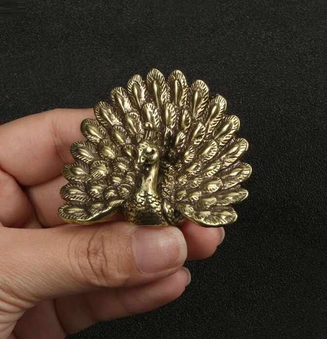 Brass Peacock Animal Statue Small Tabletop Figurine Home Decor Gifts