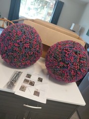 Wicker Park 2 – 15″ Multi-Color Raspberry Purple Green Faux Flower Spheres