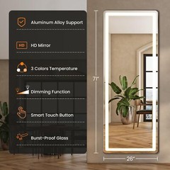 Full Length Mirror with LED Lights with Dimming & 3 Color Lighting for Bedroom