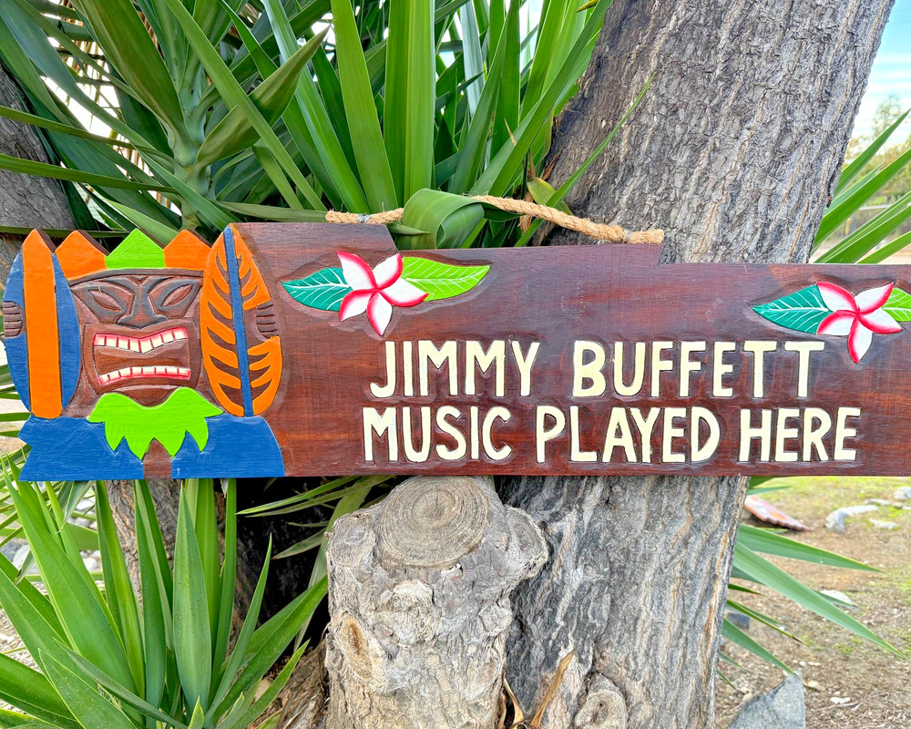 «Jimmy Buffet Music Plays Here» Wooden Wall Plaque Tiki Bar 39″x 10″