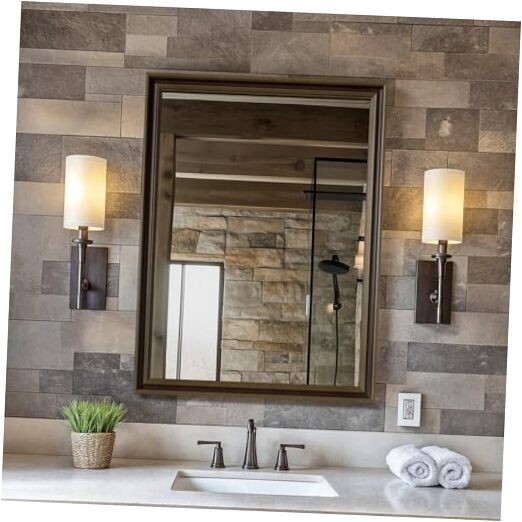 Effect Framed Wall Mirror, 24×32 Rectangle Mirror, 32″L x 24″W Retro Copper