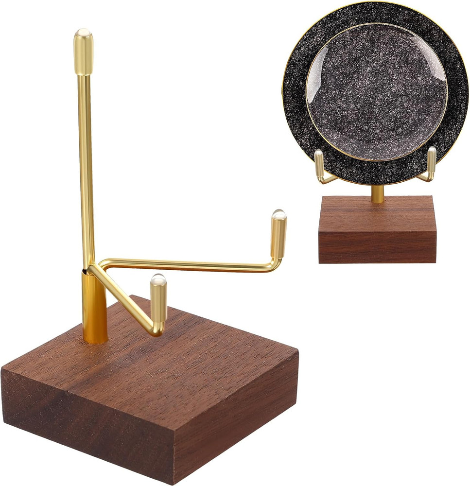 Walnut Wood Display Stand with Adjustable Metal Arms Small Display Easel Holder