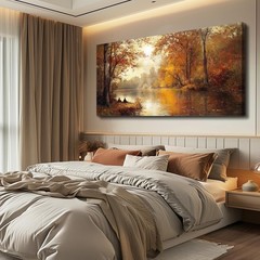 Large Canvas Wall Art Yellow Tree Landscape Painting 20×40 Inch