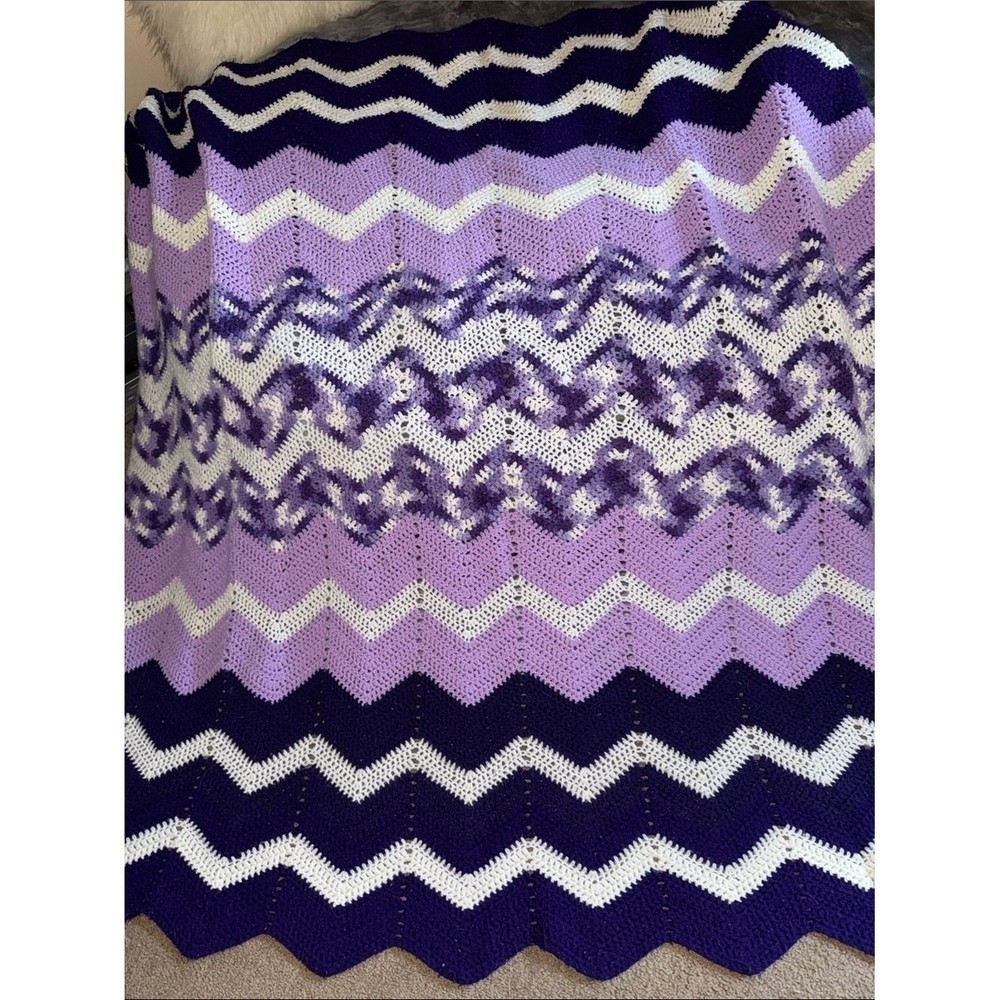 Hand-crafted Purple Chevron Knit blanket