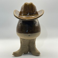 VTG 1981 Five Bridges Art Pottery Cowboy Boot Mug, Hat Vessel Set Western Whimsy