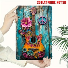 Boho Floral Guitar Metal Sign Peace Sign Hippie Wall Art Retro Music Room Decor