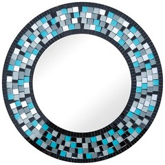 Zorigs – Handcrafted Blue Turquoise Mosaic Mirror, 24″ Round Wall Mirror