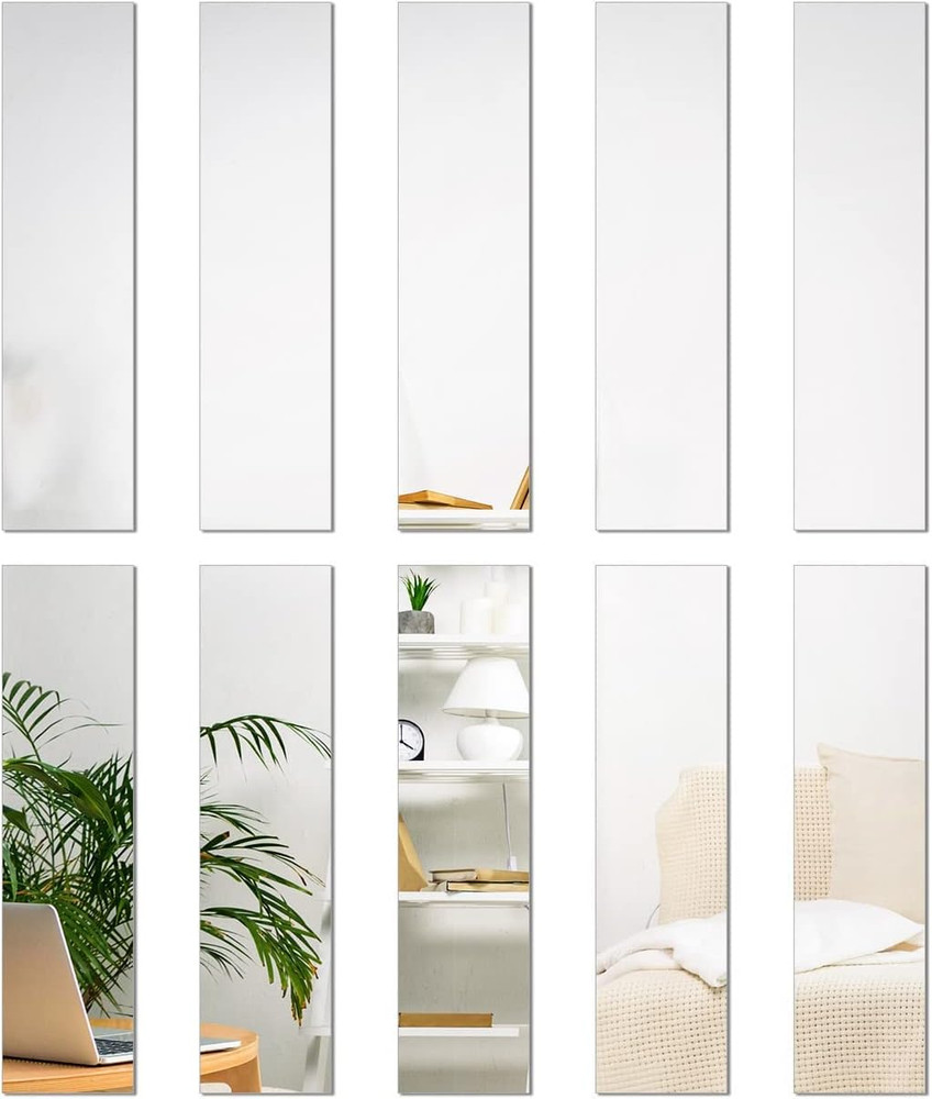 Mirror Tiles, 2»X8» Mirror Tiles Self Adhesive Stripe Wall Mirror Stickers Rem