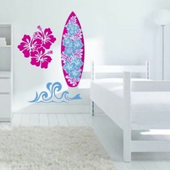 Pink Surfing Printed Wall Decal Pack – Beach, Tropical, Bedroom, Kids, Teens
