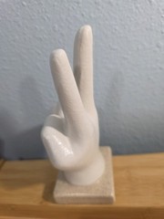 Peace Sign Hand Gesture Statue Accent Decor 6″ Figurine Ring Jewelry Holder