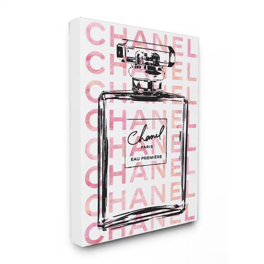 16 In. X 20 In. «Glam Perfume Bottle with Words Pink Black» by Amanda Greenwood