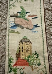 42 in VTG Norwegian Cross Stitch Wall Hanging Brass Accents Cording Finish Lined