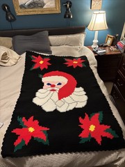 VTG Crochet Afghan Blanket 41”x63” Santa Throw Absolutely Gorgeous Christmas