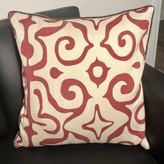 OKA 100% Silk Base, 100% Cotton Lining, Red/Beige Pillow Cover 22”x 22”