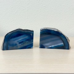 Blue Agate Geode Polished Bookends Brazil 2lb 5oz 4.5x3x1.25 Home Decor