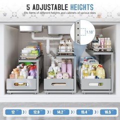 2 Pack 21 in Depth Pull Out Cabinet Storage with Smooth Rails,2-Tie… Fast Ship
