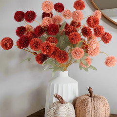 12 Pcs Artificial Chrysanthemum Flowers, Orange Kiku Pom Pom Mums Flower Faux Fa