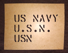 US NAVY – U.S.N. – USN – in 1″ letters MARSH US Military Oil board Stencil paper
