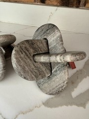 2 VERY HEAVY Marble Knot Sculptures Bookends Gray White Polished Decor India