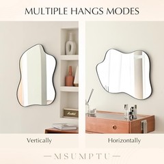 Irregular Wall Mirror Wave Shaped Metal Framed Wall Mirror 28″L x 20″W Black