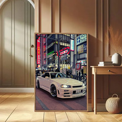 Nissan Skyline R34 GT-R Poster JDM Tokyo Night Street Race Car Print